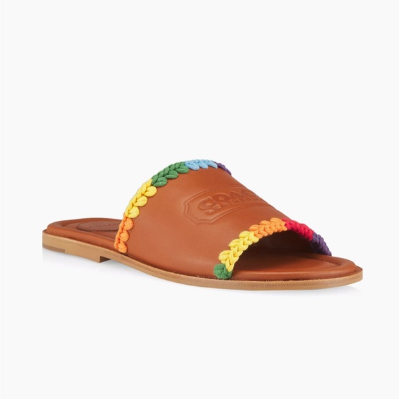 COACH Pride Leather Crochet-Trimmed Slides - Picture 3 of 7